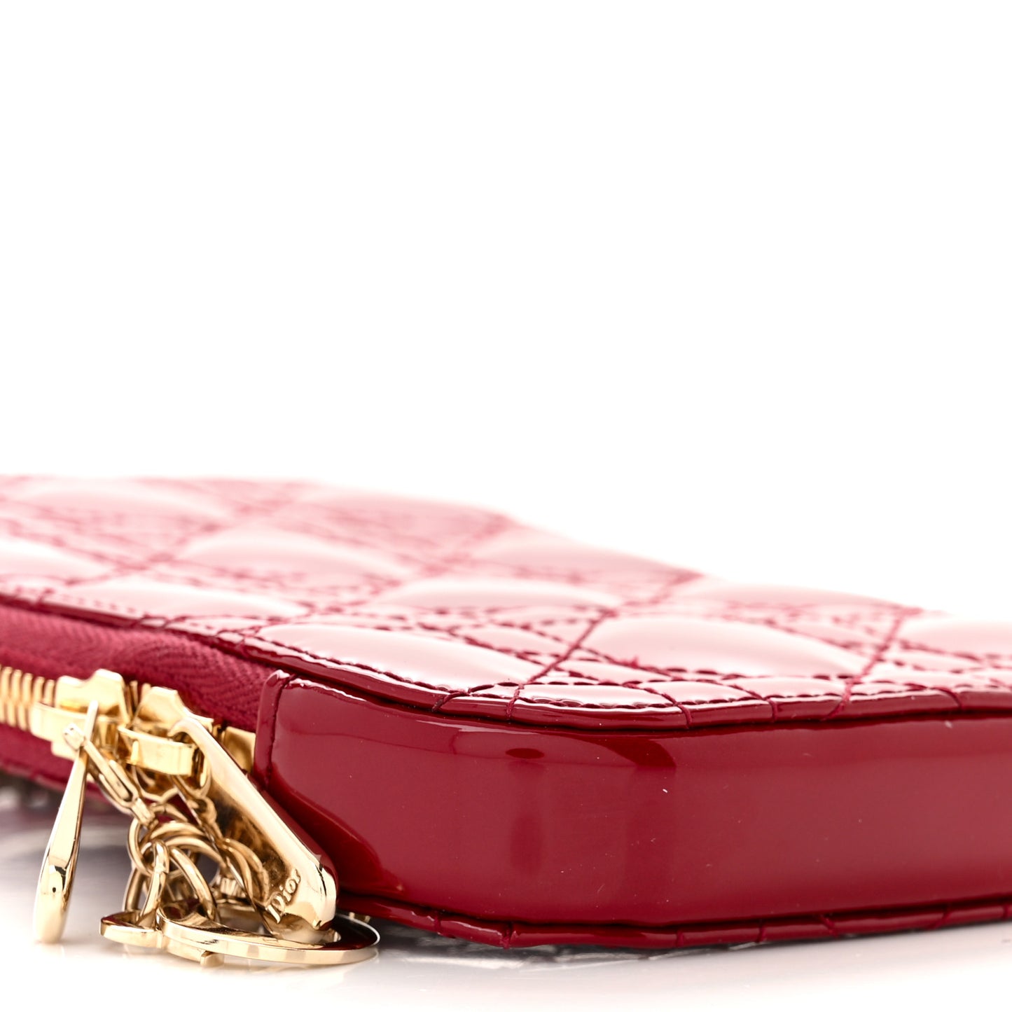 Patent Cannage Lady Dior Phone Holder Red