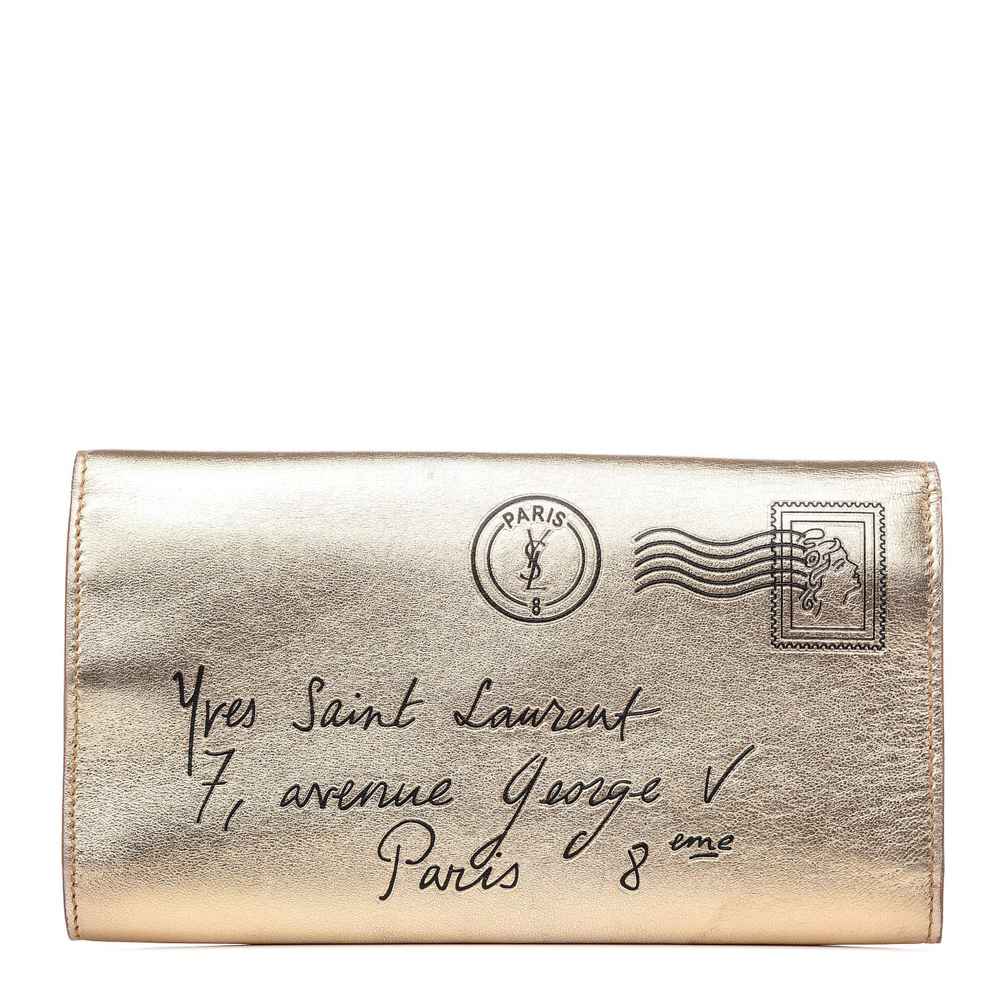 Metallic Calfskin Y-Mail Clutch Gold