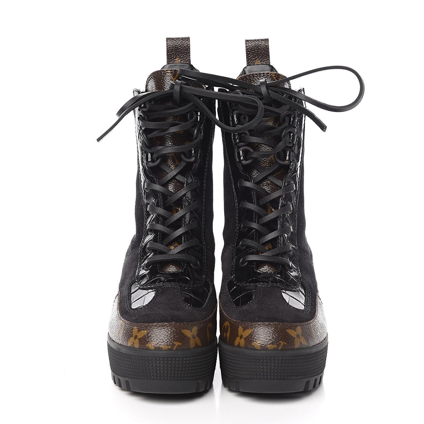 Suede Calfskin Monogram Laureate Platform Desert Boots 35 Black