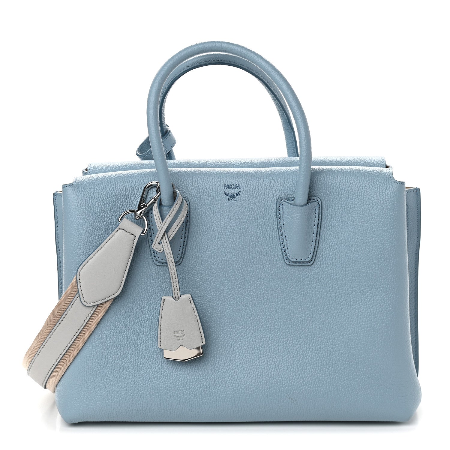 MCM Grained Calfskin Medium Milla Tote Sky Blue 1 of 8