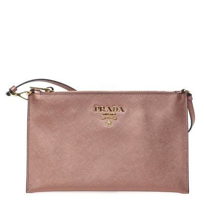 Prada Metallic Saffiano Small Flat Pouch Antico Mordore 1 of 9
