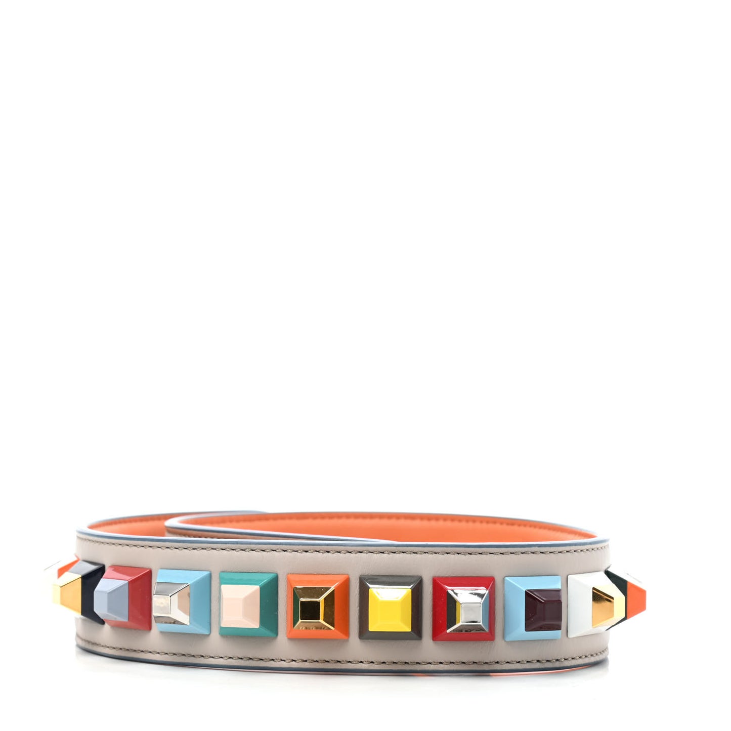 Vitello Dolce Plexiglass Bi-Color Studded Strap You Grigio Polvere Arancio Multicolor