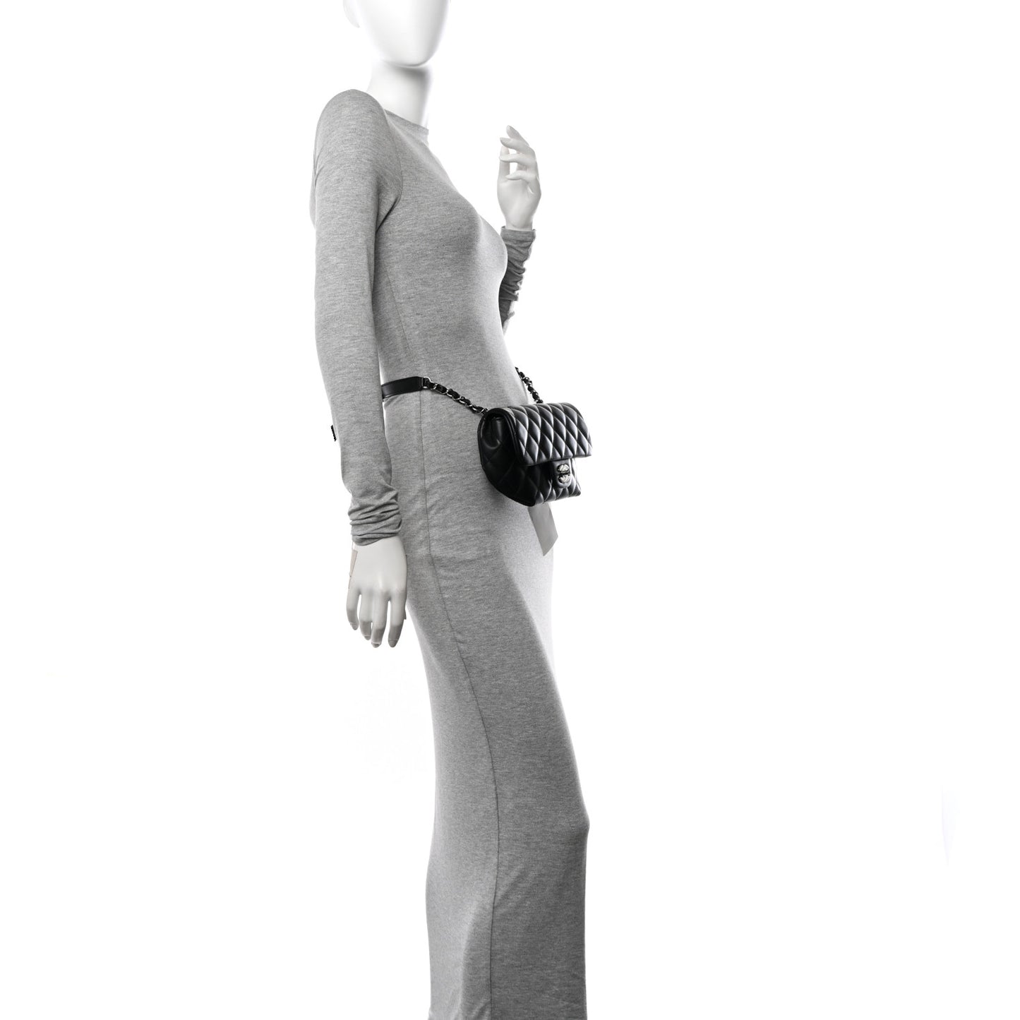 Calfskin Quilted CC Uniform Flap Belt Bag Black