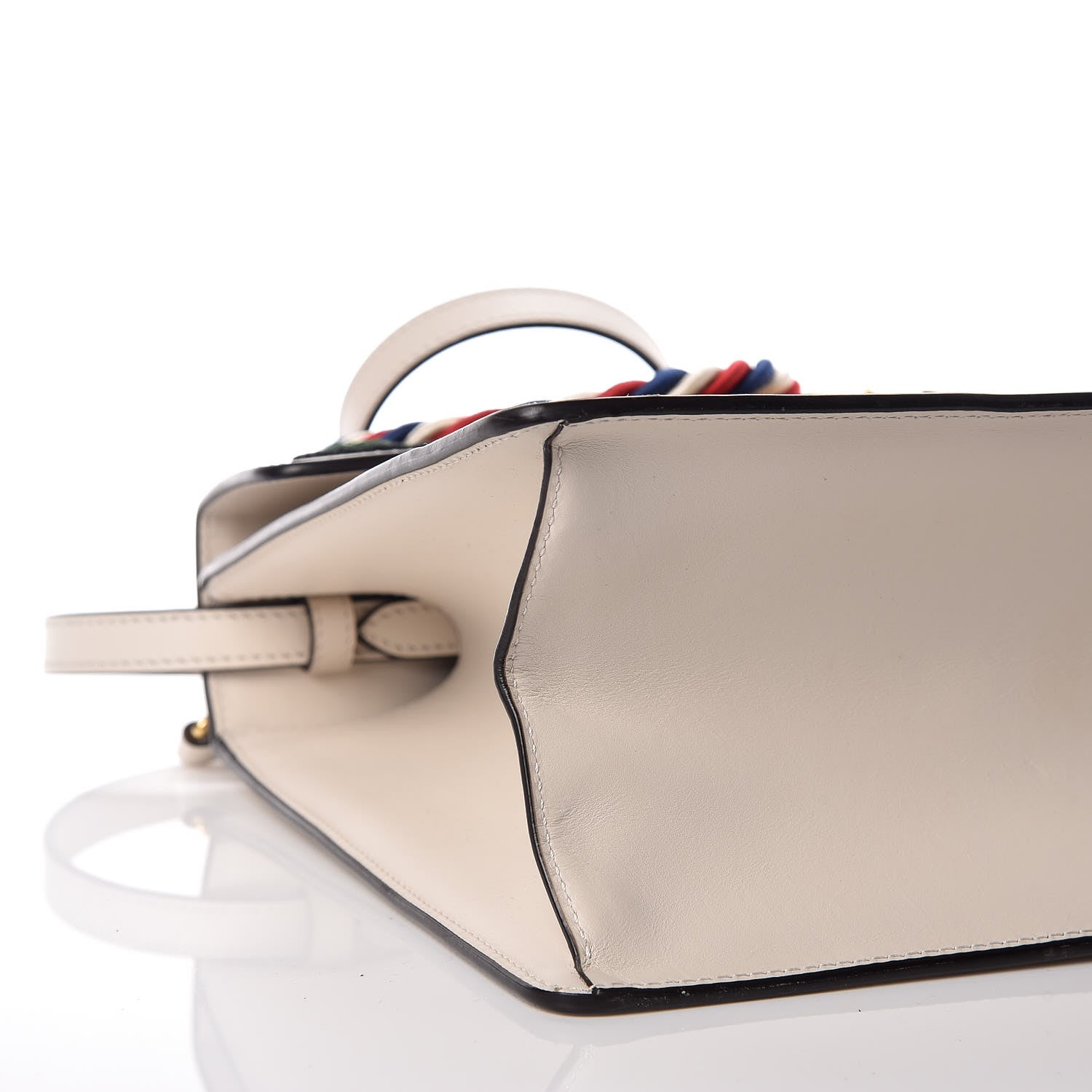 Gucci Calfskin Embroidered Medium Sylvie Top Handle Bag White 10 of 21