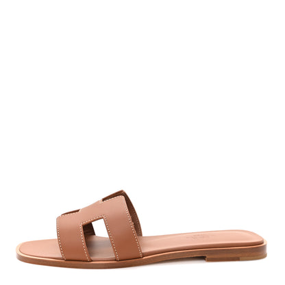 Hermes Box Calfskin Oran Sandals 37.5 Gold 1 of 10