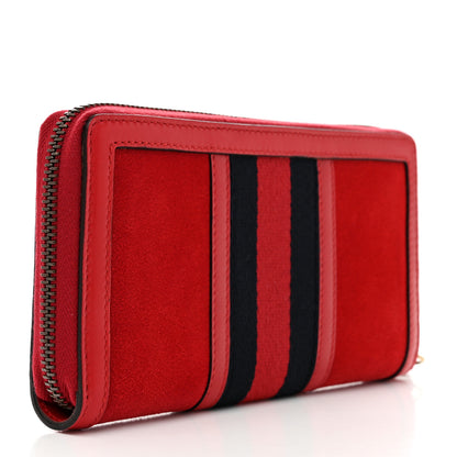 Gucci Suede Patent Web Ophidia Zip Around Wallet Hibiscus Red 3 of 8