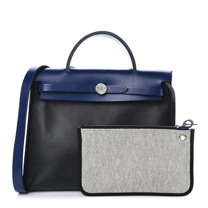 Hermes Toile H Berline Vache Hunter Herbag Zip PM 31 Bleu Encre Black 1 of 5