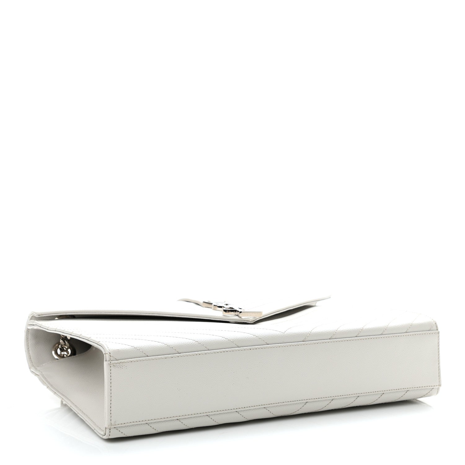 Saint Laurent Grain De Poudre Matelasse Chevron Large Monogram Satchel Light Grey 3 of 9