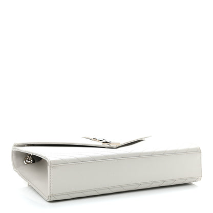 Saint Laurent Grain De Poudre Matelasse Chevron Large Monogram Satchel Light Grey 3 of 9