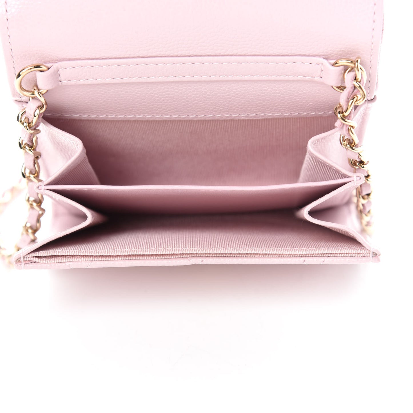 Caviar Quilted Coco Candy Card Holder On Chain Light Pink