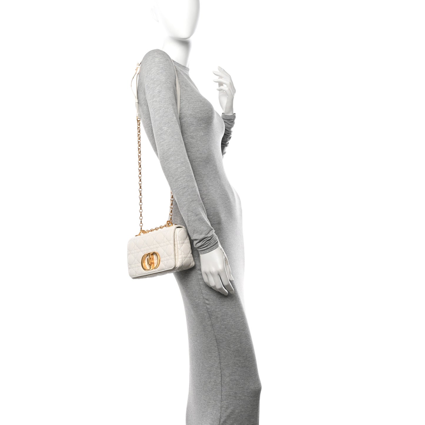 Calfskin Cannage Small Caro Bag Ivory