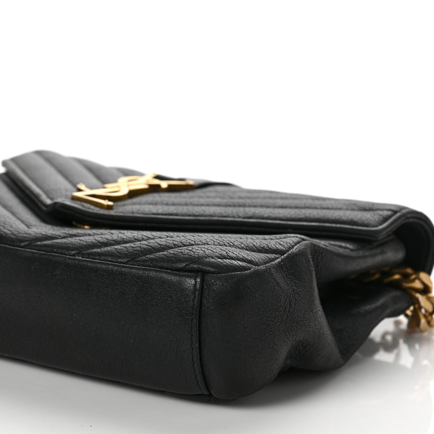 Sheepskin Matelasse Chevron Monogram Medium College Bag Black