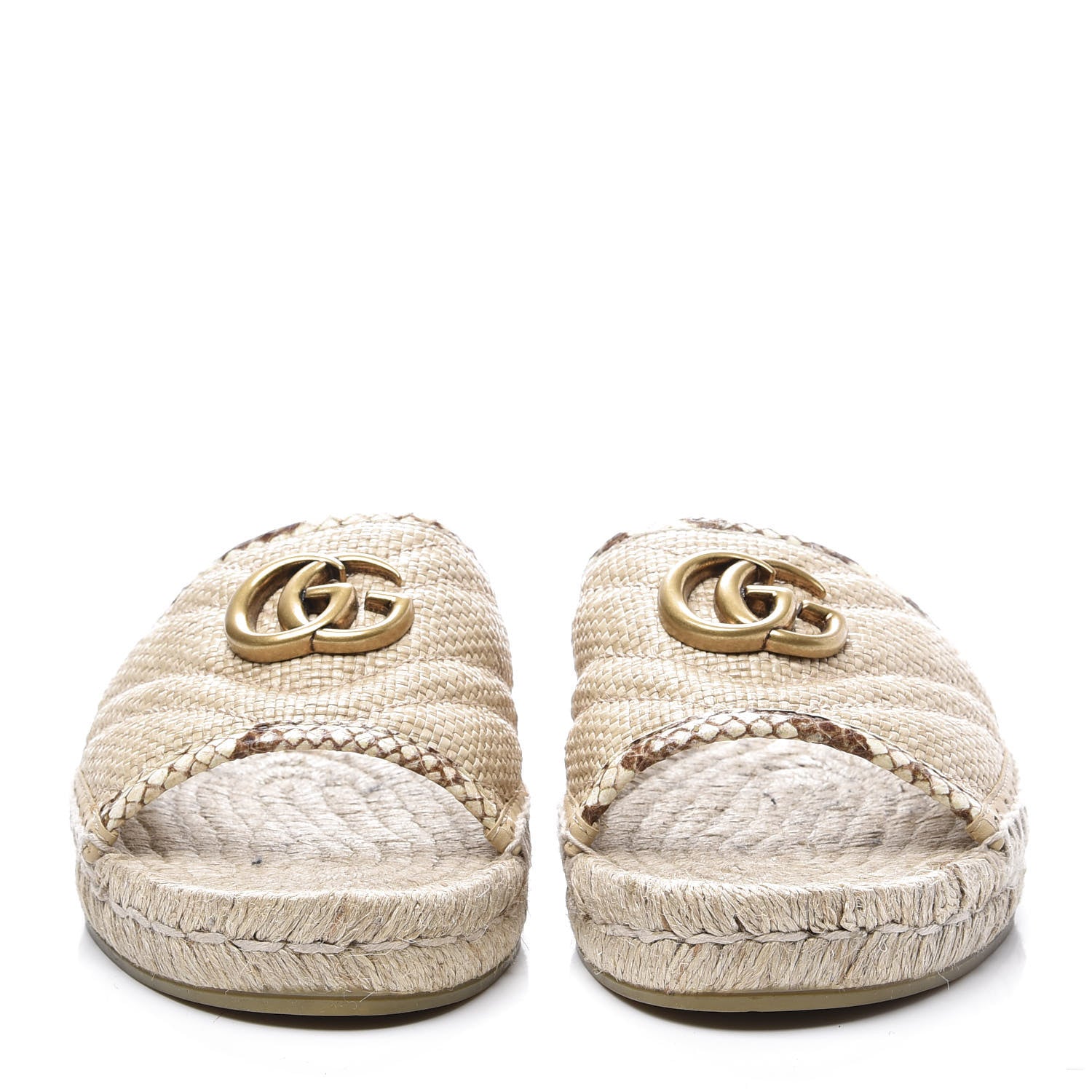 Gucci Straw Elaphe Matelasse GG Marmont Espadrille Slide Sandals 37 Natural Cream Brown 3 of 11