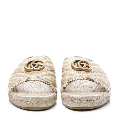 Gucci Straw Elaphe Matelasse GG Marmont Espadrille Slide Sandals 37 Natural Cream Brown 3 of 11