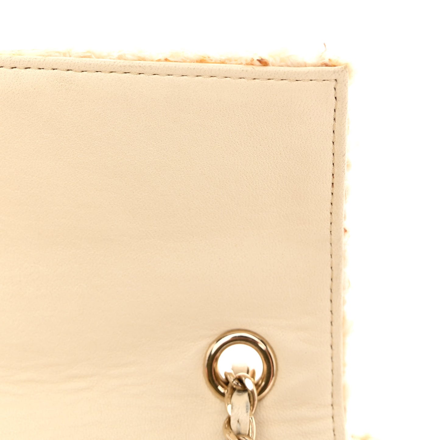 Tweed Flower Embroidered Flap Bag Ecru White
