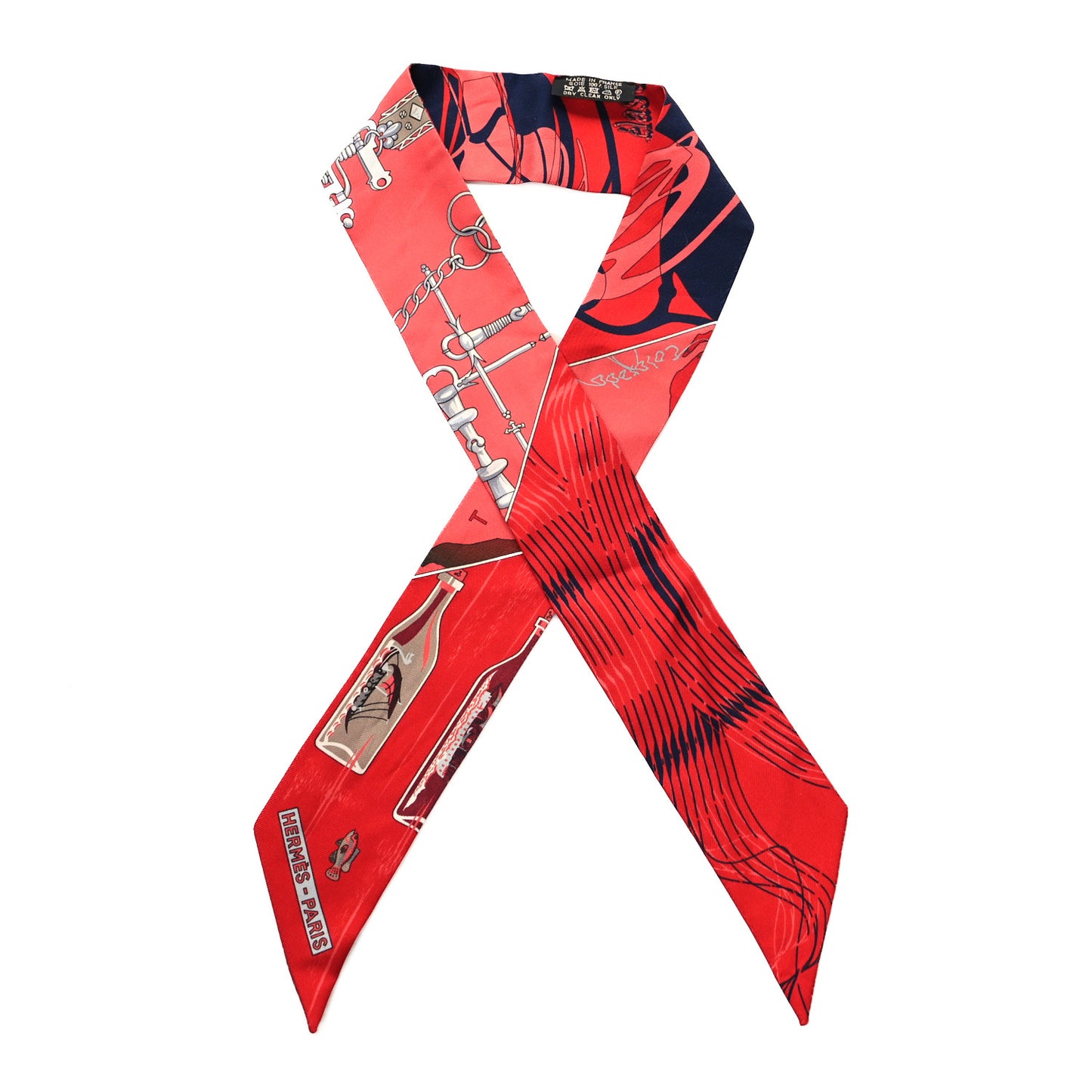 Silk Caleche Mors Et Bouteilles Twilly Rouge Marine Beige