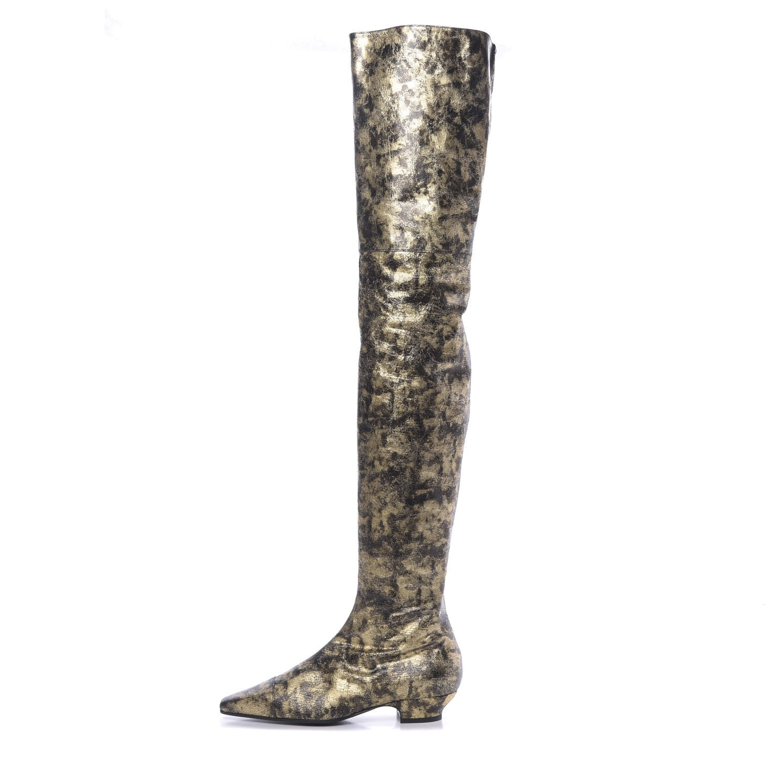 Chanel Metallic Lambskin Over the Knee Boots 37 Gold Black 1 of 8