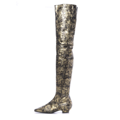 Chanel Metallic Lambskin Over the Knee Boots 37 Gold Black 1 of 8