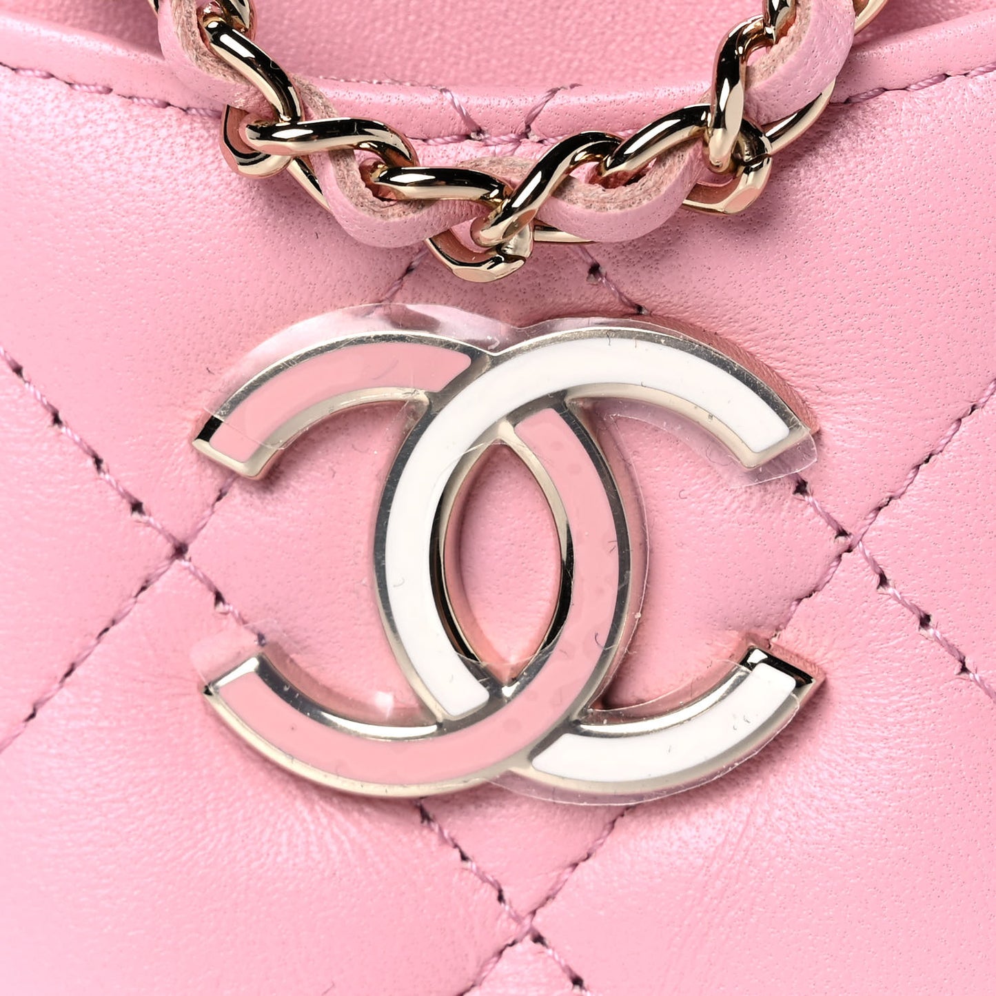Lambskin Quilted Chanel Card Holder On Chain Pink