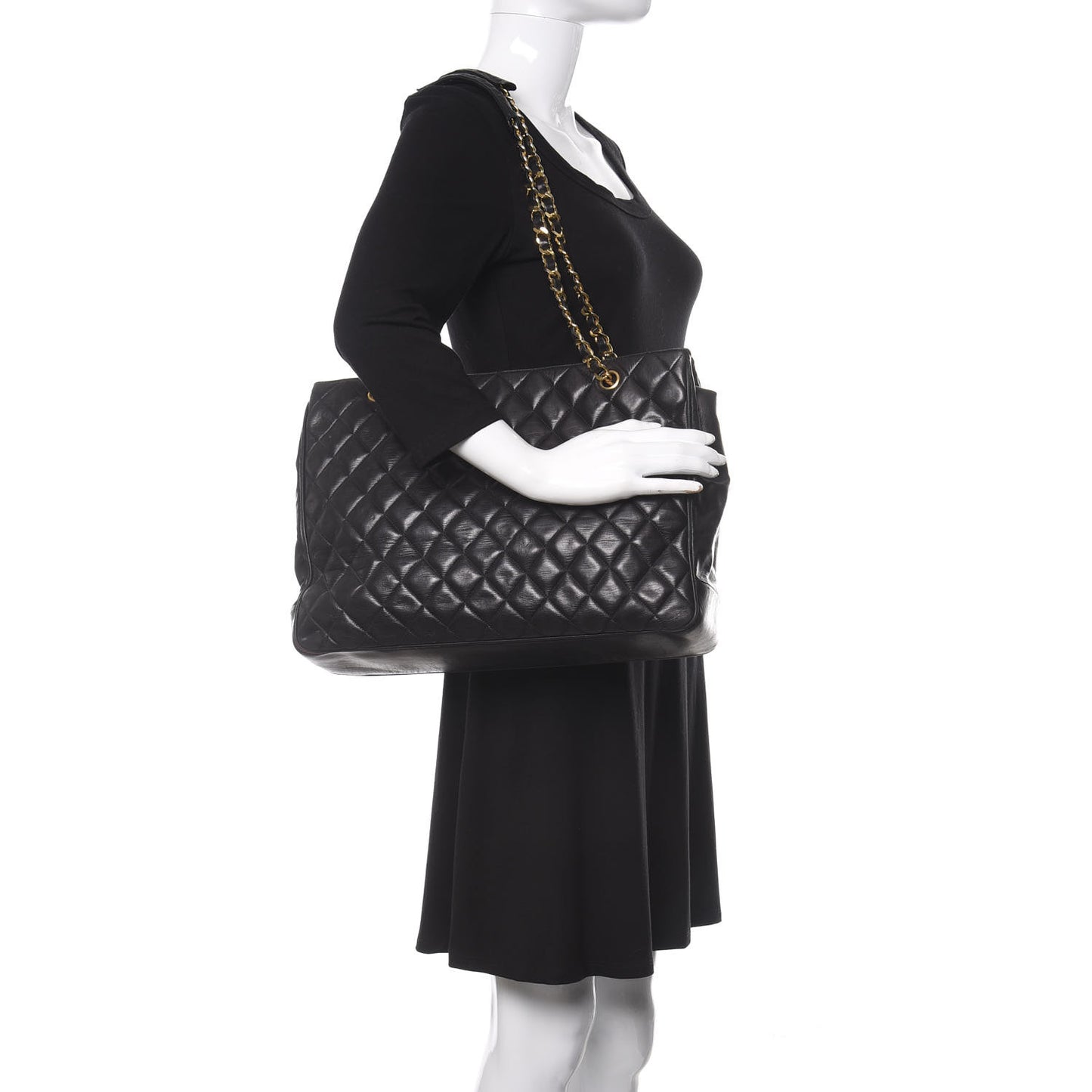 Lambskin Quilted Shopping Tote Black