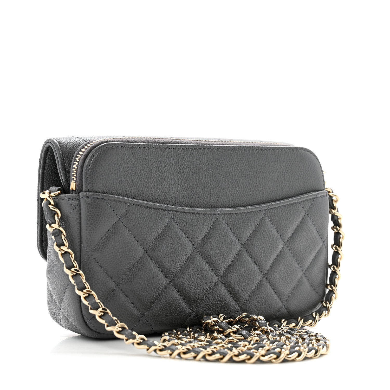 Chanel Caviar Quilted Flap Phone Holder With Chain Grey 3 of 14