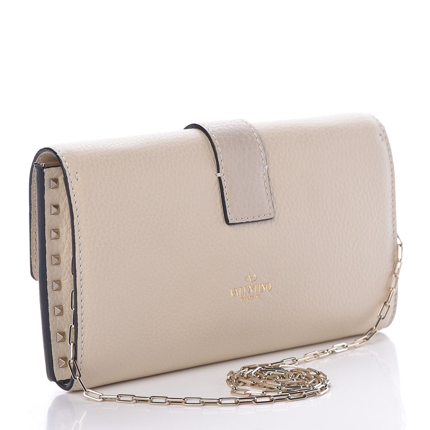 Pebbled Calfskin Rockstud Chain Clutch Light Ivory