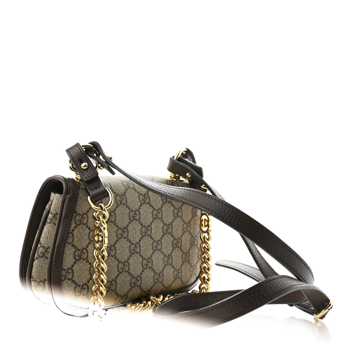 Gucci GG Supreme Monogram Textured Dollar Calfskin Mini Blondie Chain Shoulder Flap Bag Beige Ebony New Acero 3 of 11