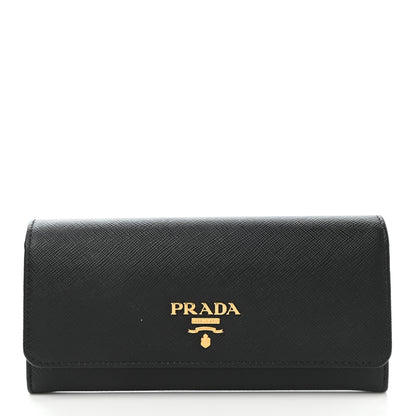 Prada Saffiano Continental Flap Wallet Black Ibisco 2 of 9