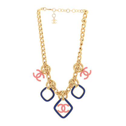 Chanel Metal Enamel Quilted Chain CC Necklace Gold Blue Pink 3 of 4