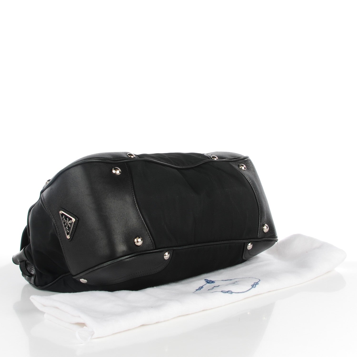 Prada Tessuto Nylon Vitello Foldover Pushlock Satchel Black 4 of 8