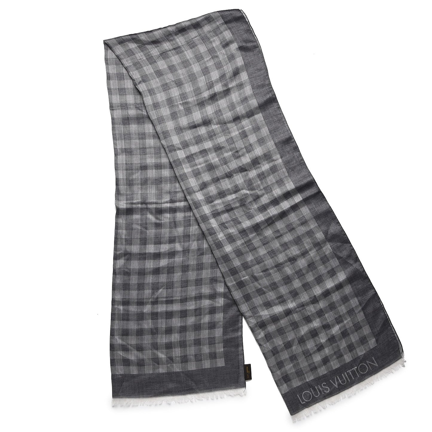 Cotton Silk Wool Damier Stole Gris