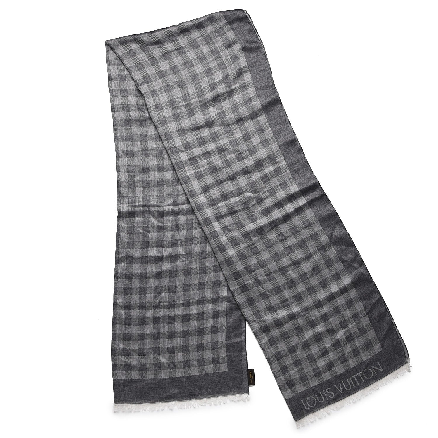 Louis Vuitton Cotton Silk Wool Damier Stole Gris 1 of 7