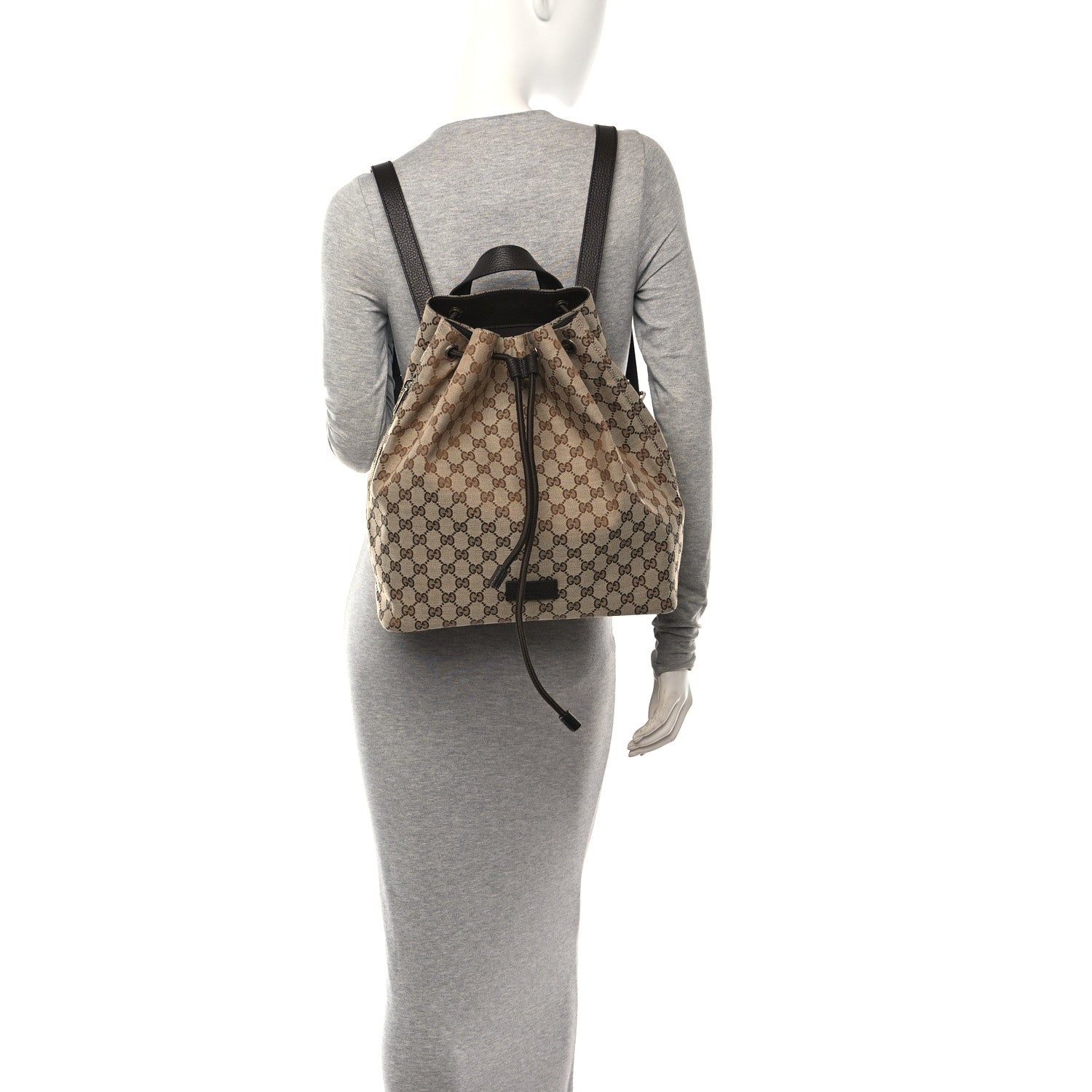 Gucci Monogram Dollar Calfskin O Drawstring Backpack Beige Ebony Testa di Moro Dark Chocolate 2 of 10