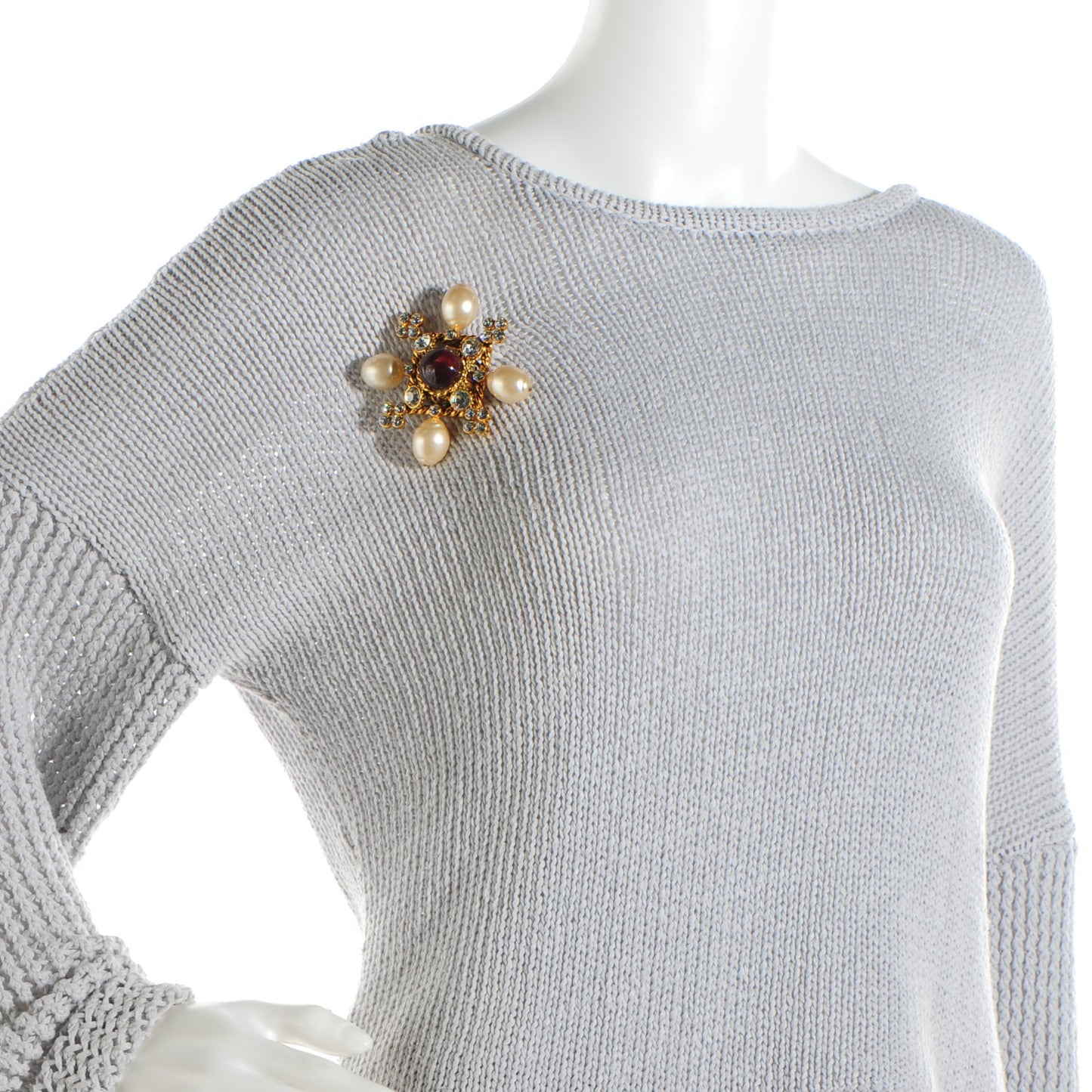 Gripoix Pearl Crystal Brooch Gold