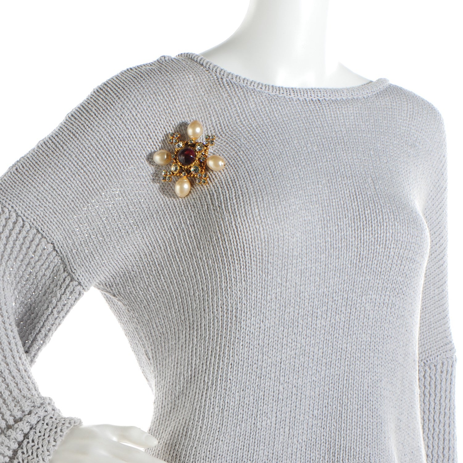 Chanel Gripoix Pearl Crystal Brooch Gold 2 of 6