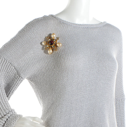 Chanel Gripoix Pearl Crystal Brooch Gold 2 of 6