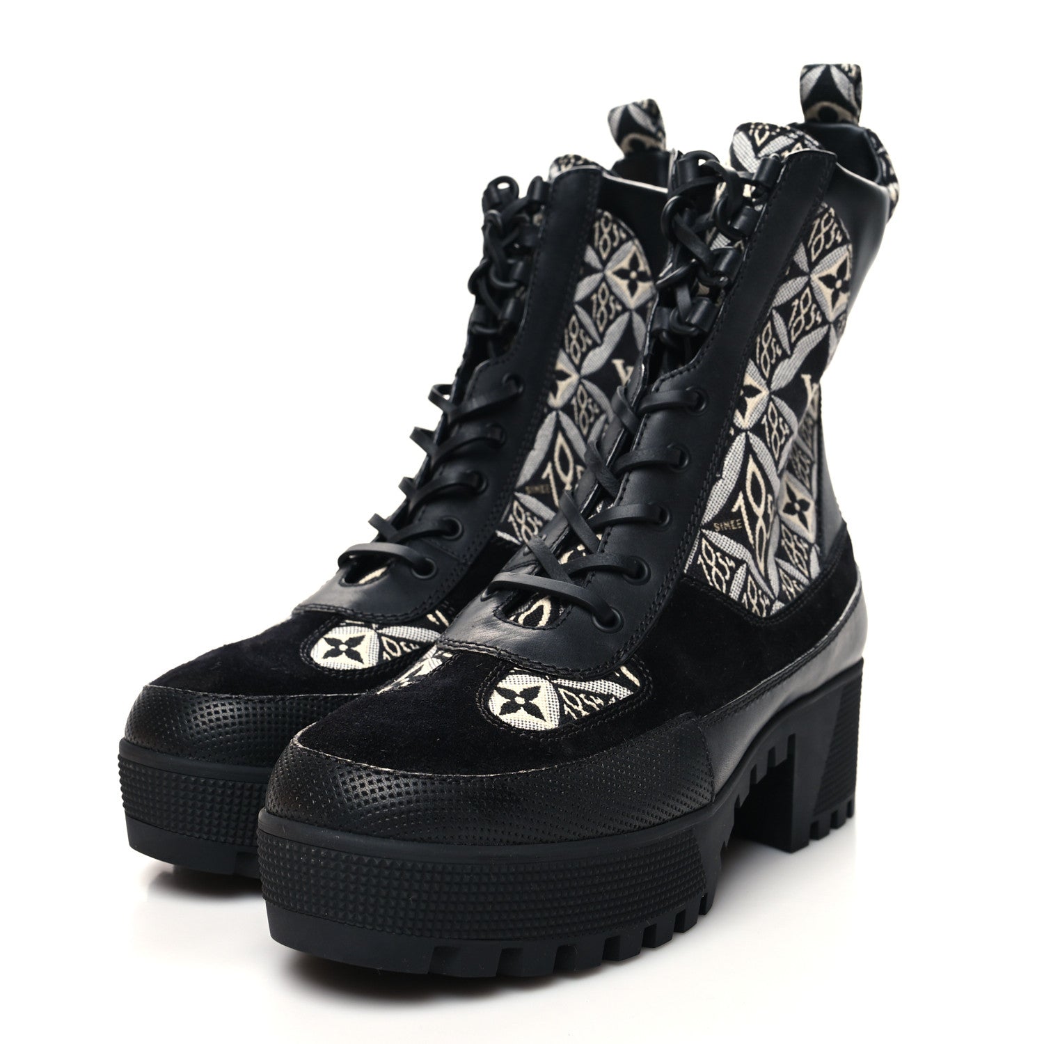 Louis Vuitton Suede Calfskin Jacquard Since 1854 Laureate Platform Desert Boots 40 Black 3 of 7