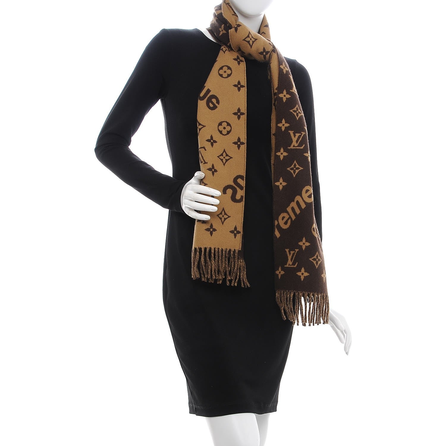 Louis Vuitton X SUPREME Wool Cashmere Monogram Scarf Brown 2 of 4