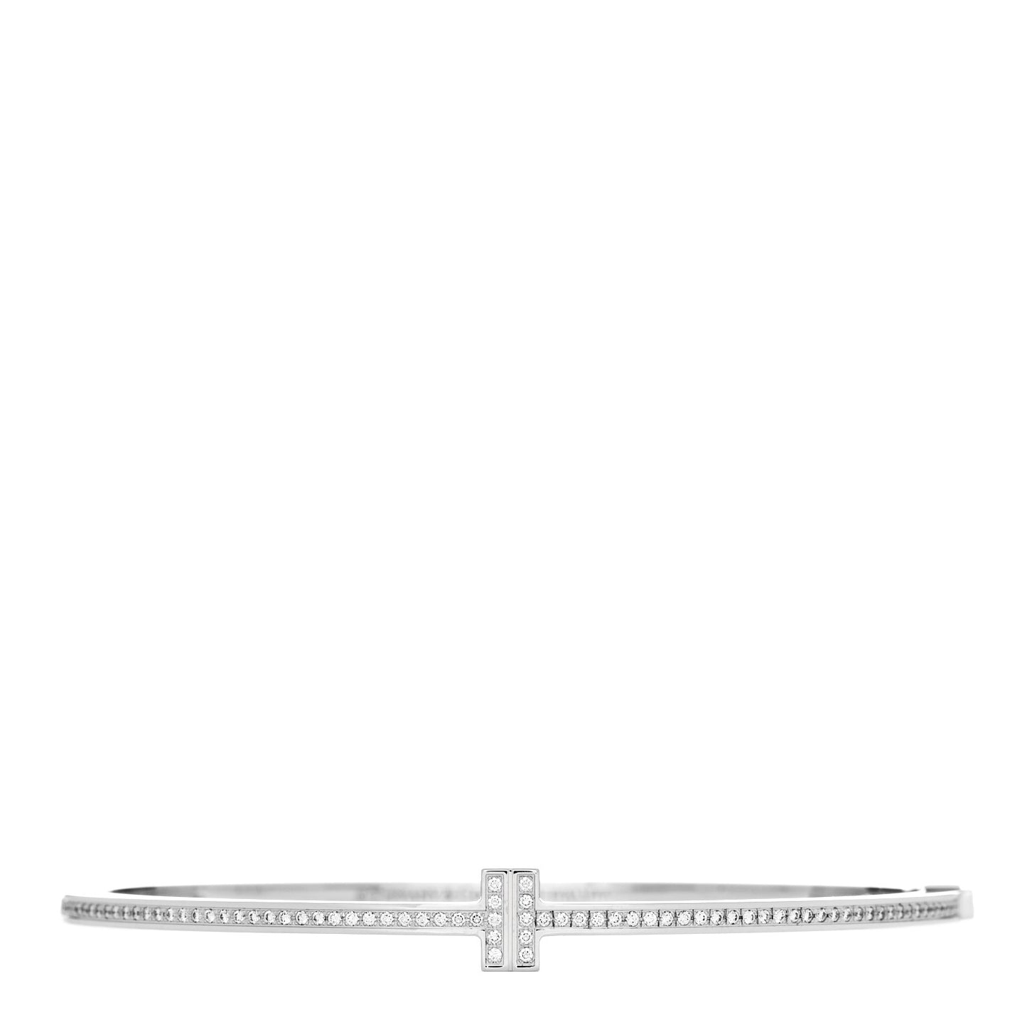 18K White Gold Diamond T Hinged Wire Bangle Bracelet