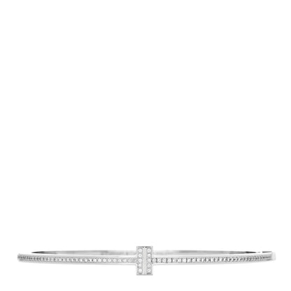 Tiffany 18K White Gold Diamond T Hinged Wire Bangle Bracelet 1 of 4