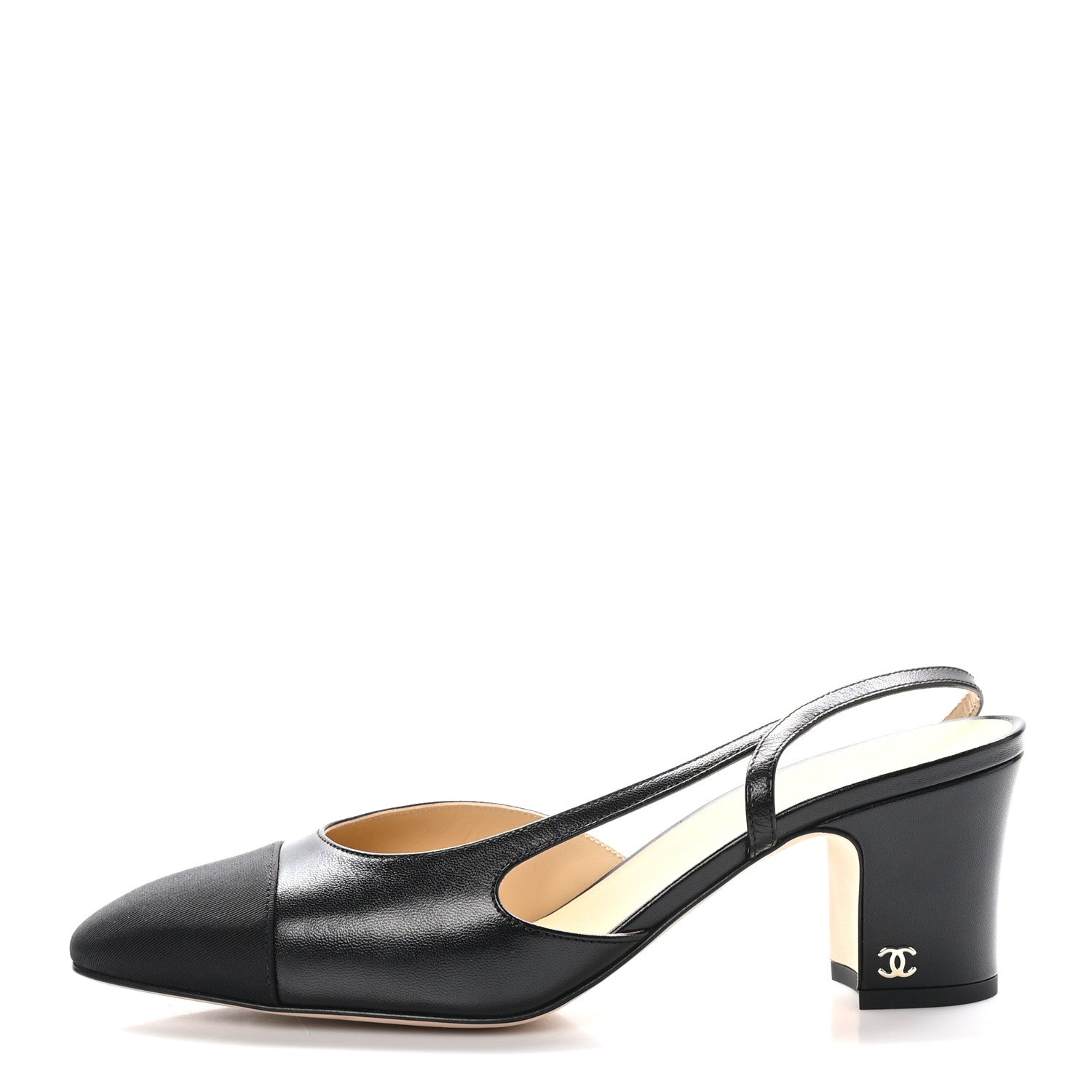 Chanel Goatskin Grosgrain Cap Toe CC Slingback Sandals 39.5 Black 1 of 9