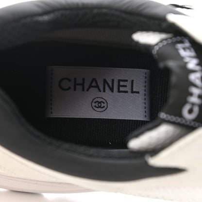 Chanel Mesh Suede Calfskin Grained Calfskin Mens CC Sneakers 43 White Black 6 of 10