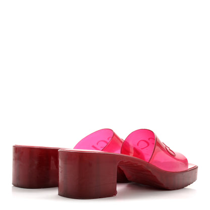 Gucci Rubber Gucci Logo Womens Platform 20/60mm Slide Sandals 38 Transparent Hibiscus Red 5 of 12