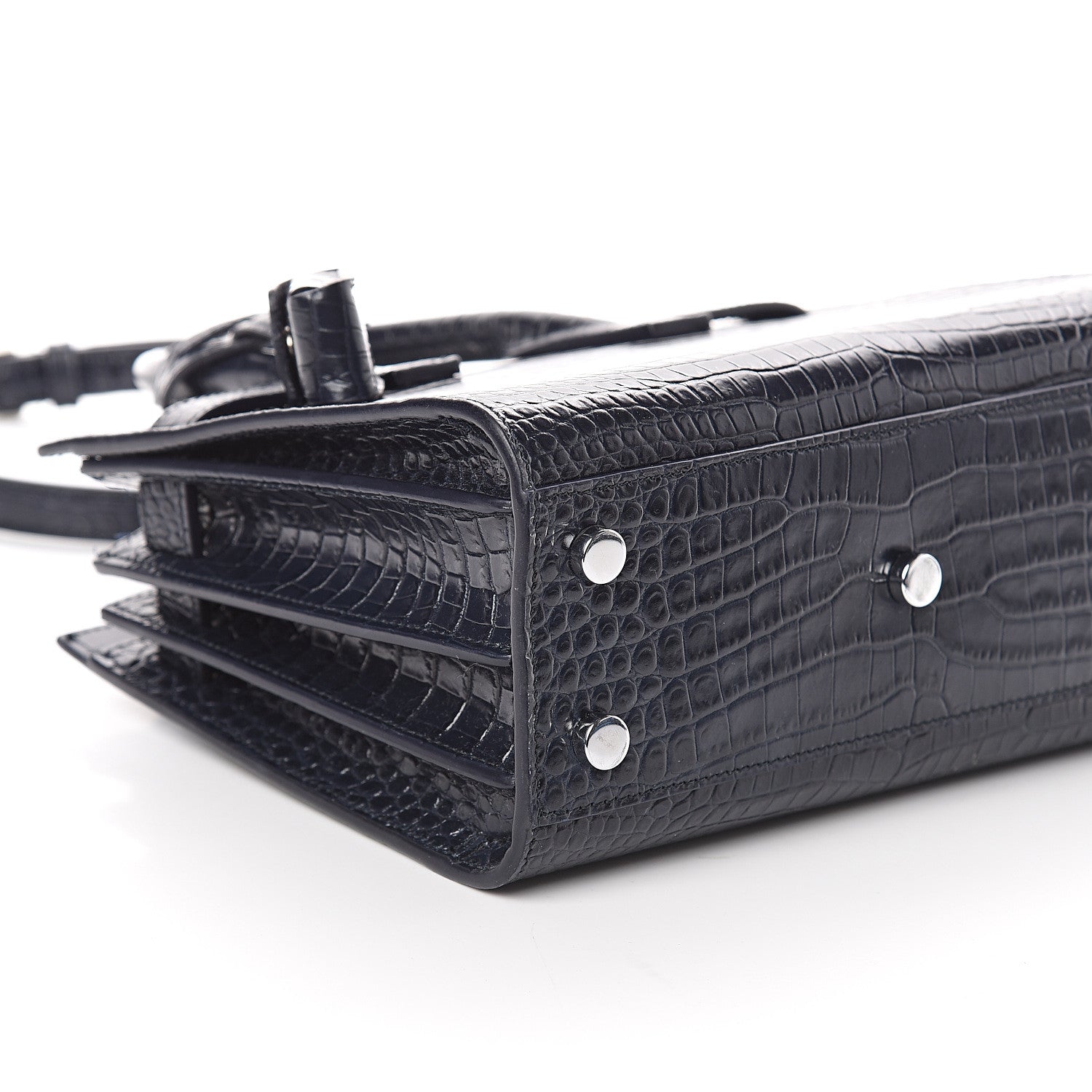Saint Laurent Calfskin Crocodile Embossed Nano Sac De Jour Navy 6 of 7