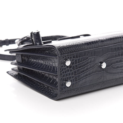 Saint Laurent Calfskin Crocodile Embossed Nano Sac De Jour Navy 6 of 7