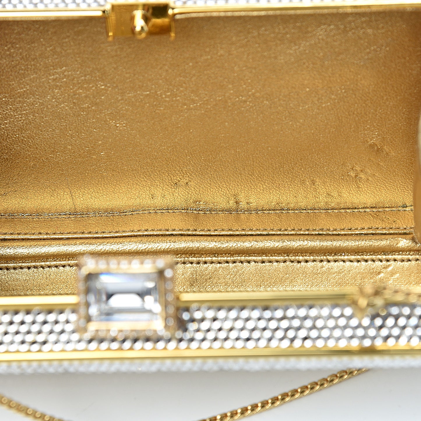 Swarovski Crystal Striped Minaudiere Clutch Silver Gold