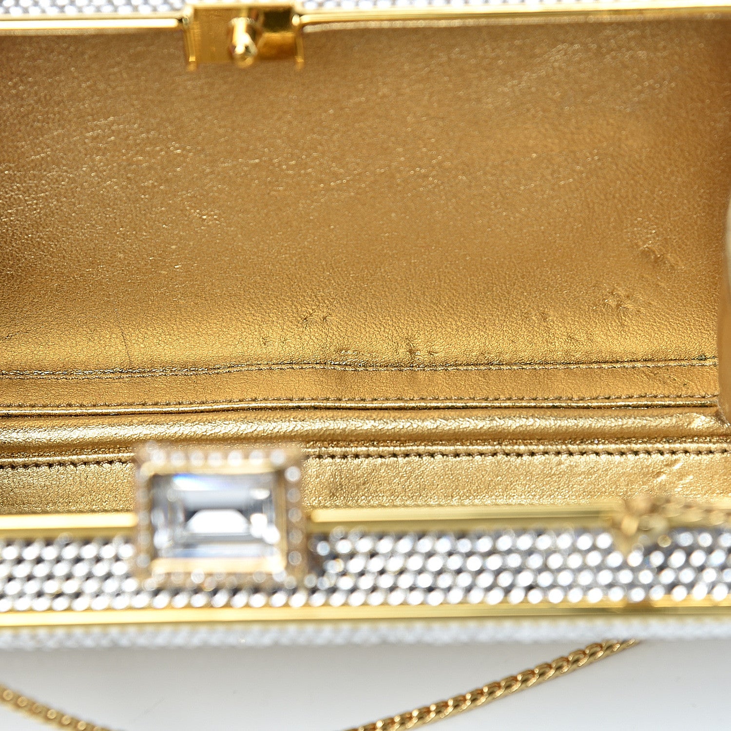Judith Leiber Swarovski Crystal Striped Minaudiere Clutch Silver Gold 11 of 11