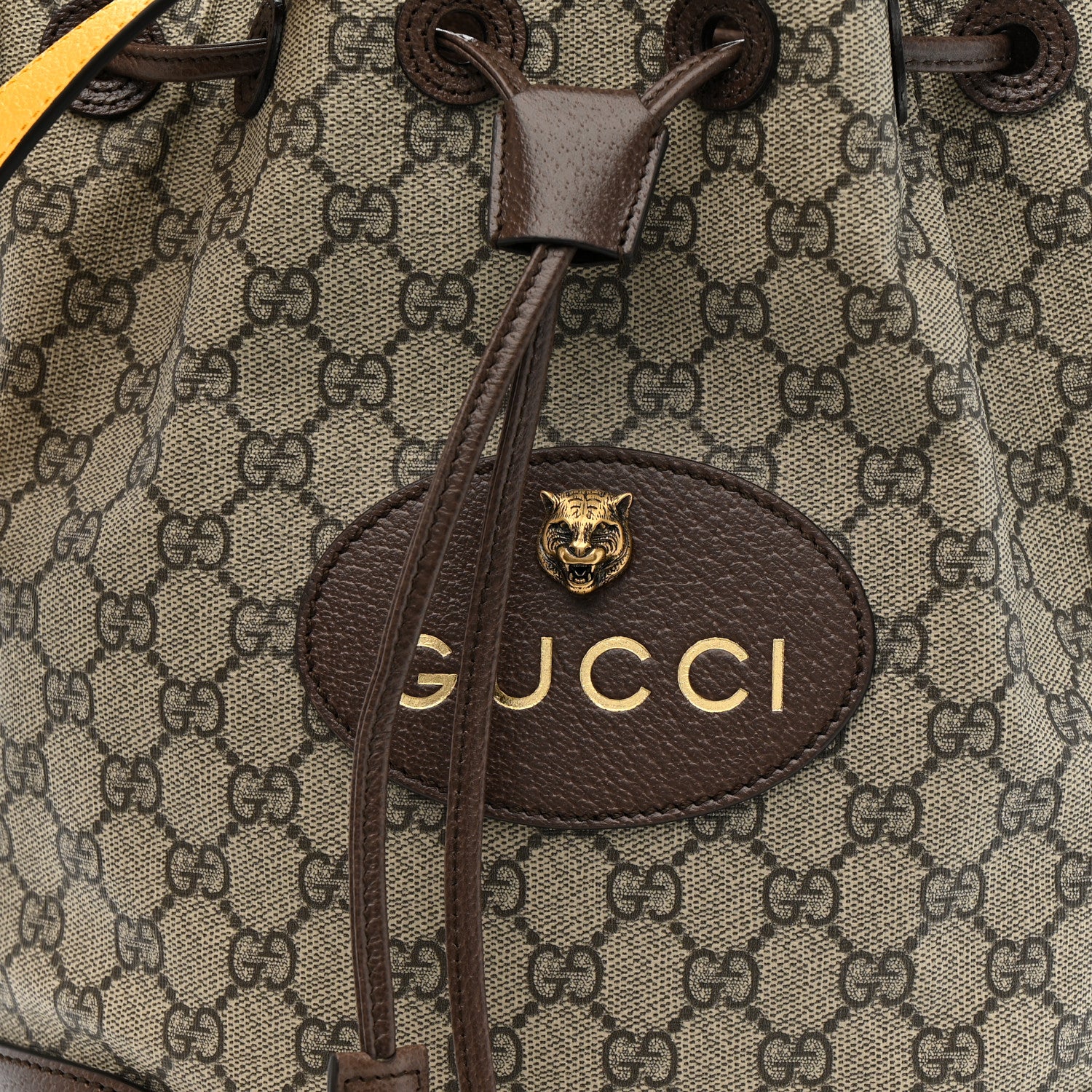 Gucci GG Supreme Monogram Neo Vintage Drawstring Bucket Backpack Beige New Acero Crop 9 of 11