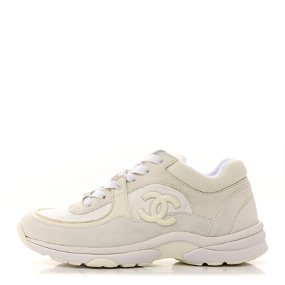 Chanel Suede Calfskin Fabric CC Sneakers 37 White 1 of 10