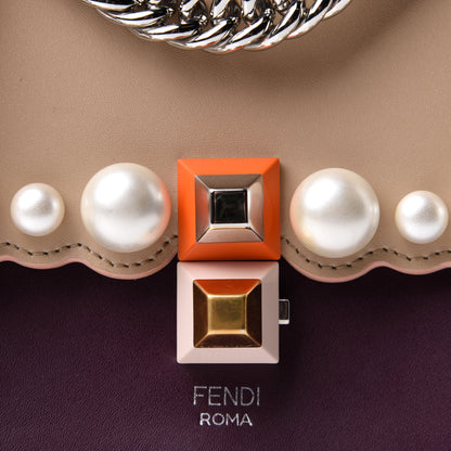 Fendi Vitello Liberty Scalloped Studded Pearl Small Kan I Shoulder Bag Black Cherry Amido 10 of 12